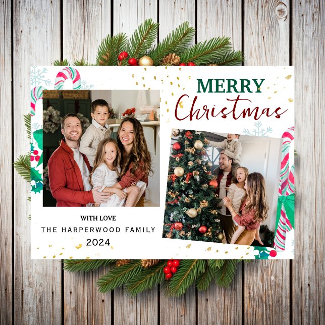  Simple Elegant modern 3 photo Christmas Family Holiday Card (Creator Uploaded)