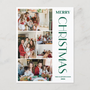 Simple Elegant modern 5 photo Christmas Family Holiday Postcard