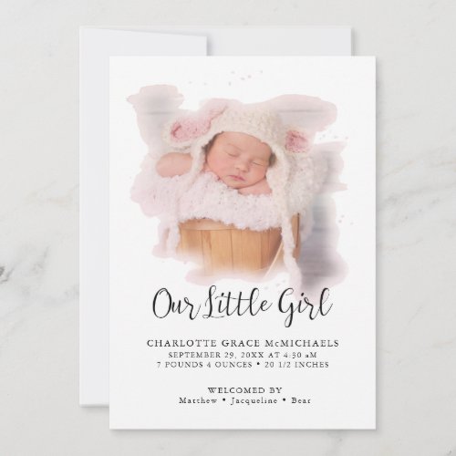 Simple Elegant Modern Baby Girl Photo Announcement