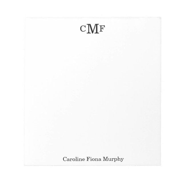 Simple Elegant Modern Basic 3 Monogram Initial Notepad (Front)