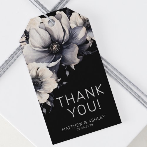 Simple Elegant Modern Black Floral Wedding Gift Tags