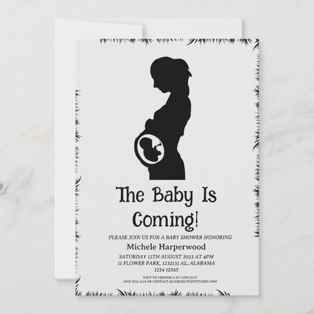 Simple Elegant Modern Black Halloween Baby Shower Invitation (Front)