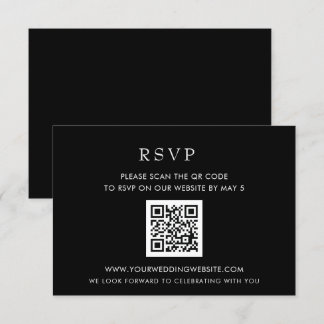 Simple Elegant Modern Black QR CODE RSVP Card