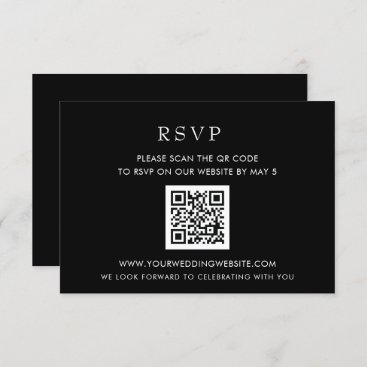 Simple Elegant Modern Black QR CODE RSVP Card