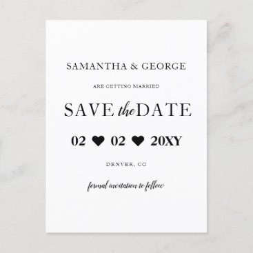 Simple Elegant Modern Black Save The Date Announce Announcement Postcard