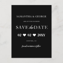 Simple Elegant Modern Black Save The Date Announcement Postcard