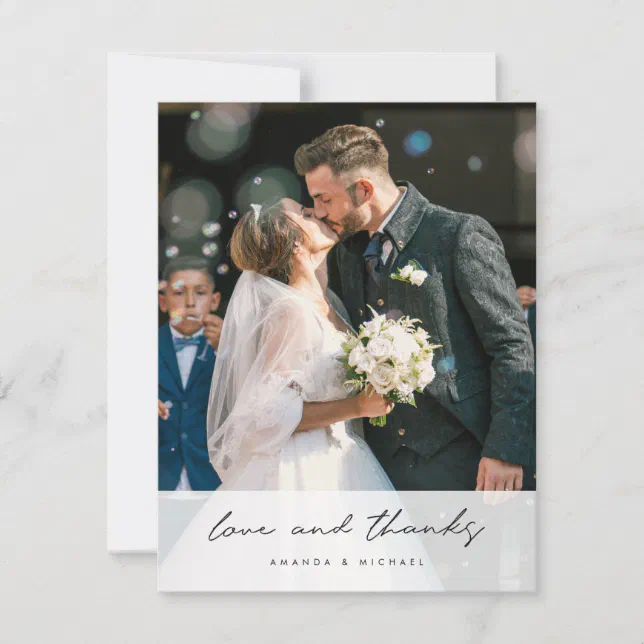 Simple Elegant Modern Black Script Photo Wedding Thank You Card | Zazzle