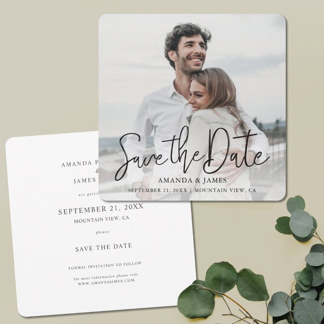 Simple Elegant Modern Black Typography Photo Save The Date (Creator Uploaded)