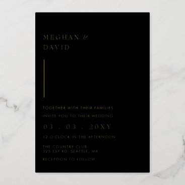 Simple Elegant Modern Black Wedding  Foil Invitation