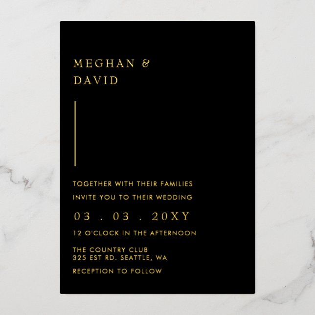 Simple Elegant Modern Black Wedding  Foil Invitation (Front)