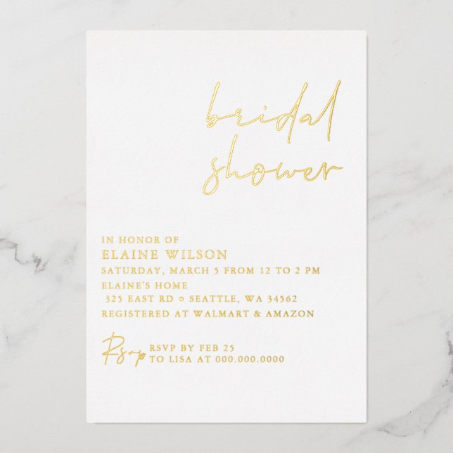 Simple Elegant Modern Bridal Shower  Foil Invitation (Front)
