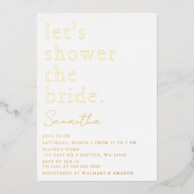 Simple Elegant Modern Bridal Shower Foil Invitation (Front)