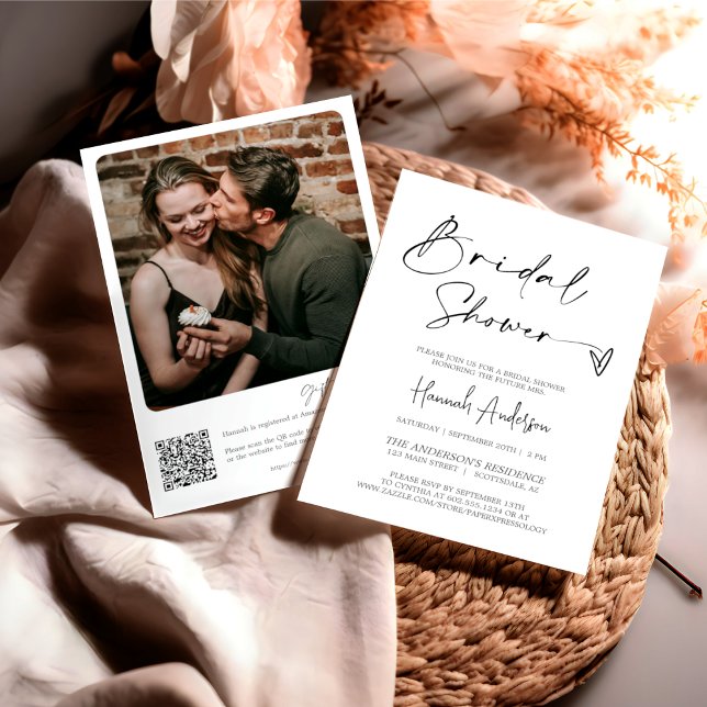 Simple Elegant Modern Bridal Shower QR Code Photo Invitation (Creator Uploaded)