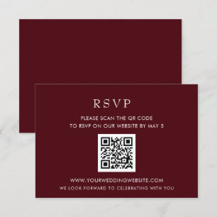 Simple Elegant Modern Burgundy QR CODE RSVP Card