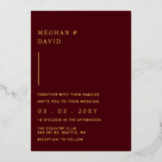 Simple Elegant Modern Burgundy Wedding Foil Invitation