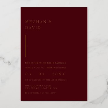 Simple Elegant Modern Burgundy Wedding  Foil Invitation