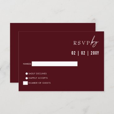 Simple Elegant Modern Burgundy Wedding    RSVP Card