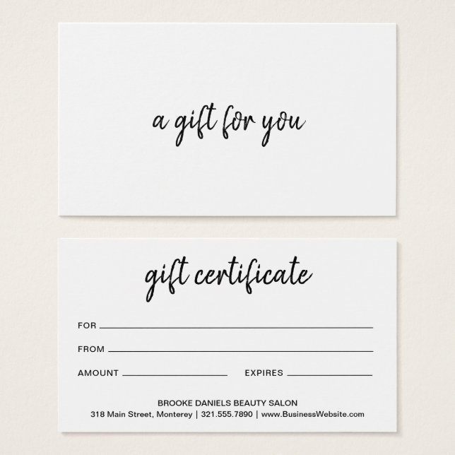 Simple Elegant Modern Business Gift Certificate (Front & Back)