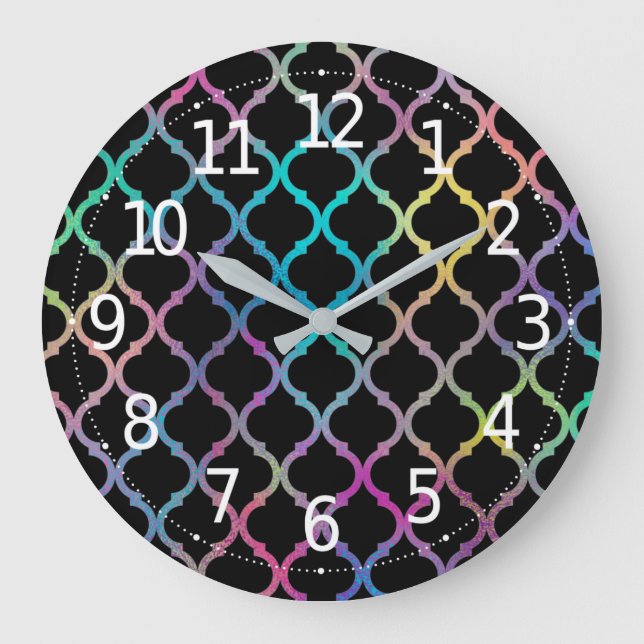 Simple Elegant Modern Colorful Moroccan Pattern | Large Clock (Front)