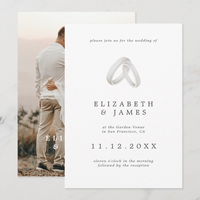 Simple Elegant Modern Couple Photo Wedding Invitation (Front/Back)