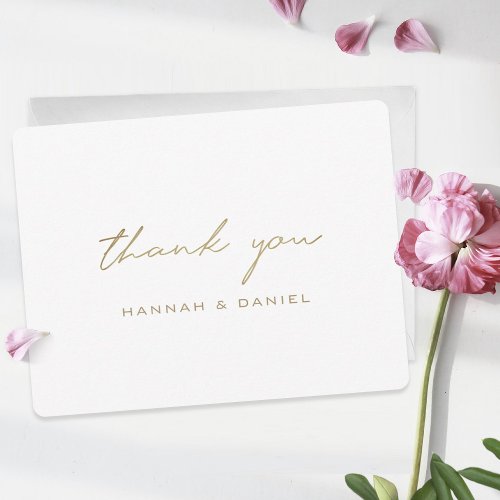 Simple Elegant Modern Custom Script Gold Wedding Thank You Card