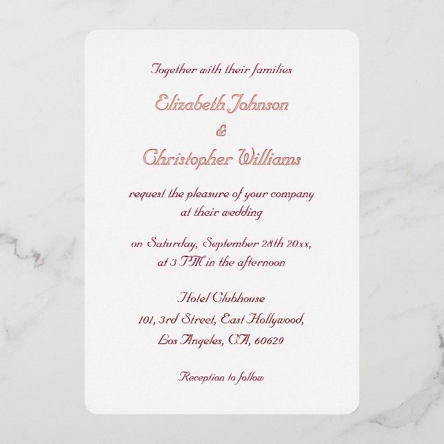 Simple Elegant Modern Custom Wedding Rose Gold Foil Invitation (Front)