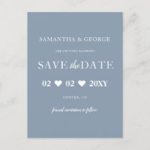 Simple Elegant Modern Dusty Blue Save The Date  Announcement Postcard