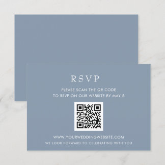  Simple Elegant Modern Dusty Blue Wedding QR CODE RSVP Card