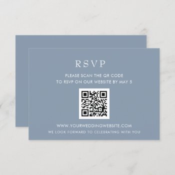 Simple Elegant Modern Dusty Blue Wedding Qr Code Rsvp Card by blessedwedding at Zazzle