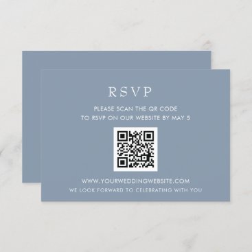 Simple Elegant Modern Dusty Blue Wedding QR CODE RSVP Card