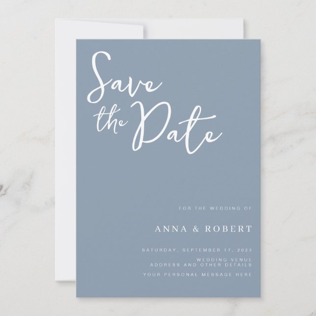 Simple Elegant Modern Dusty Blue Wedding Save The Date (Front)