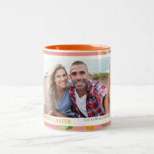 Simple Elegant Modern Easter Egg family photo Two-Tone Coffee Mug