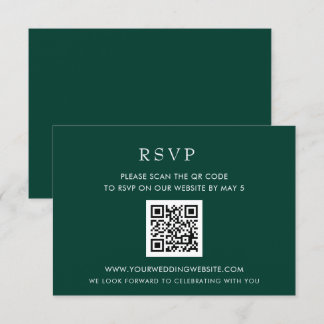 Simple Elegant Modern Emerald Green QR CODE RSVP Card