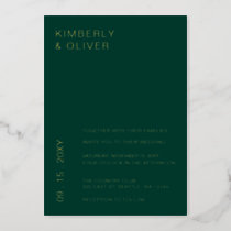 Simple Elegant Modern Emerald Green Wedding  Foil Invitation