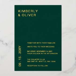 Simple Elegant Modern Emerald Green Wedding Foil Invitation