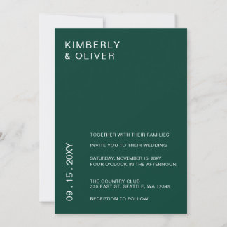 Simple Elegant Modern Emerald Green Wedding Invitation