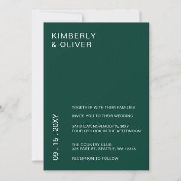 Simple Elegant Modern Emerald Green Wedding  Invitation