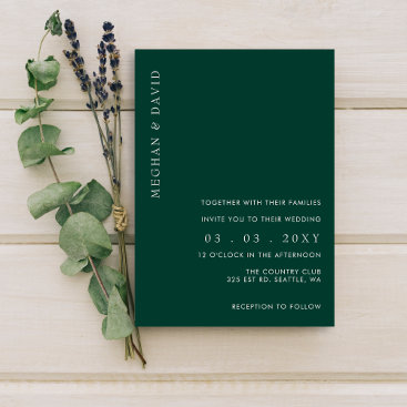 Simple Elegant Modern Emerald Green Wedding Invitation