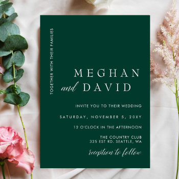 Simple Elegant Modern Emerald Green Wedding  Invitation by blessedwedding at Zazzle