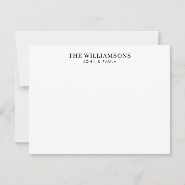 Simple Elegant Modern Family Name Black Font Note Card (Front)