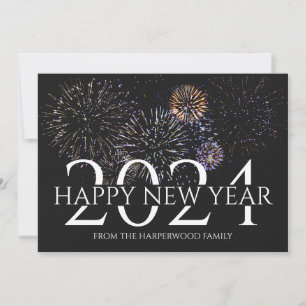 Simple Elegant Modern Firework Happy New Year Holiday Card