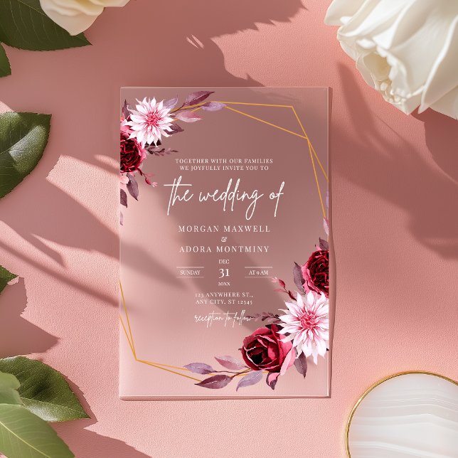Simple Elegant Modern Floral Wedding Acrylic Invitations (Creator Uploaded)