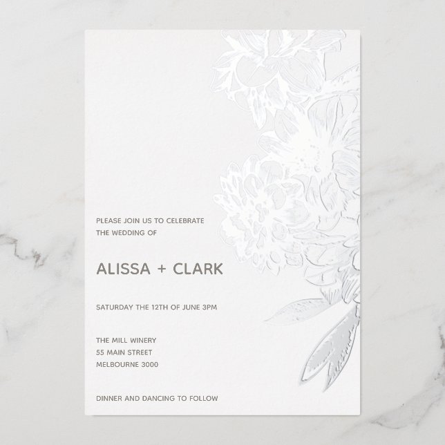 Simple Elegant Modern Floral Wedding  Foil Invitation (Front)
