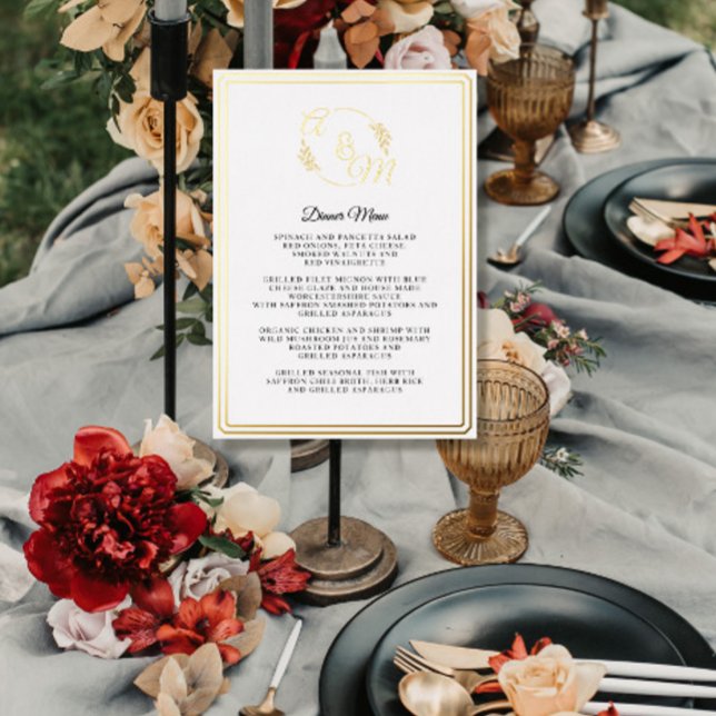 Simple Elegant Modern Gold Foil Dinner Menu Invitation (Creator Uploaded)