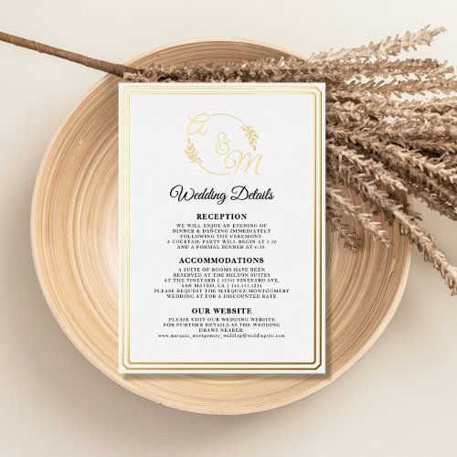 Simple Elegant Modern Gold Foil Wedding Details Foil Invitation