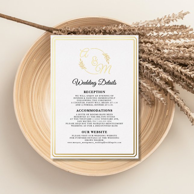 Simple Elegant Modern Gold Foil Wedding Details Foil Invitation (Creator Uploaded)