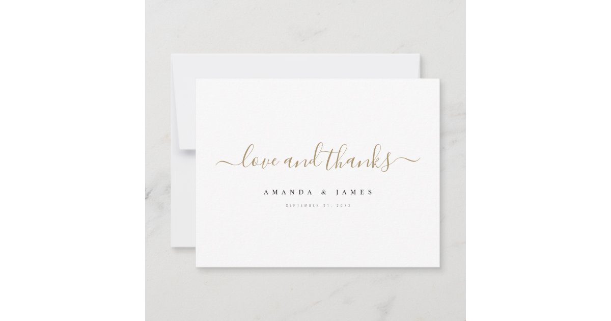 Simple Elegant Modern Gold Script Custom Wedding Thank You Card | Zazzle