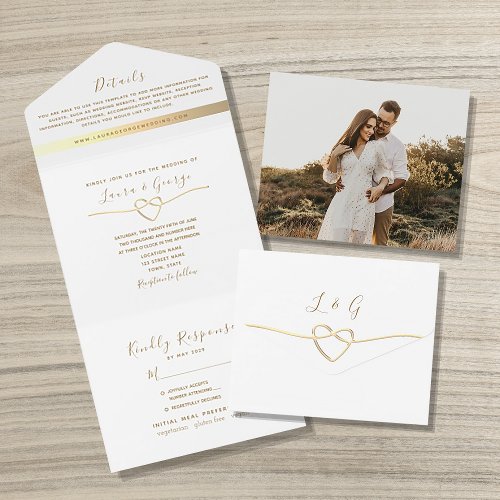 Simple Elegant Modern Gold Script Wedding All In One Invitation