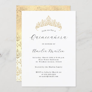 Simple Elegant Modern Gold Tiara Quinceanera  Invitation
