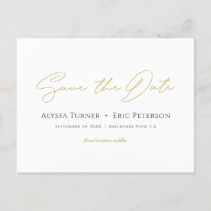Simple Elegant Modern Gold Wedding Save the Date Announcement Postcard